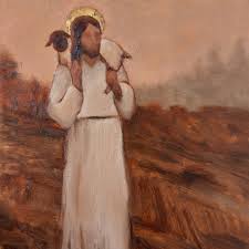 Sheep lost Jesus carries us Shepherd pursues